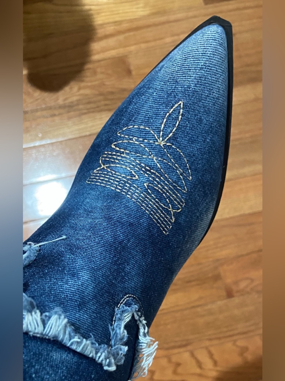Women’s Dark Blue Embroidered Denim Cowboy Jeans Boots Size 9 - Picture 8 of 13